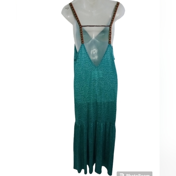Pitusa Green Leopard Maxi V Neck Sleeveless Sun Coverup Dress Standard (… - Picture 3 of 7